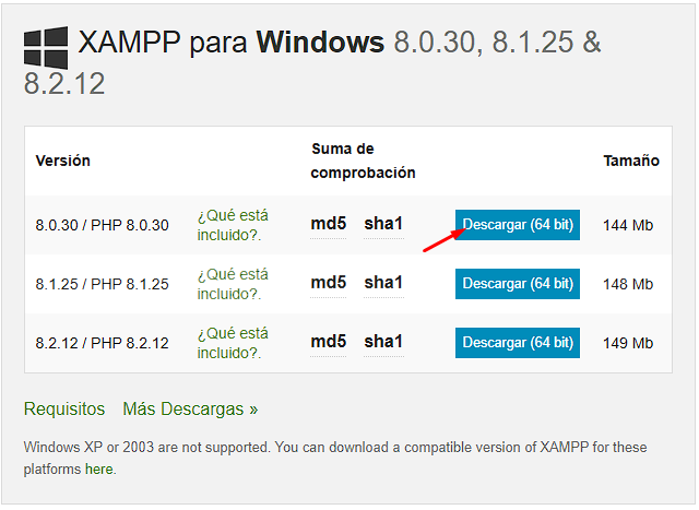 Image of XAMPP Installation Screen